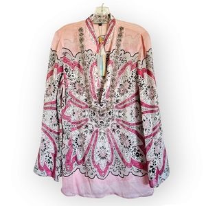 Allen B by Allen Schwartz Boho Silk Long Flare Sleeve Tunic Size L NWT